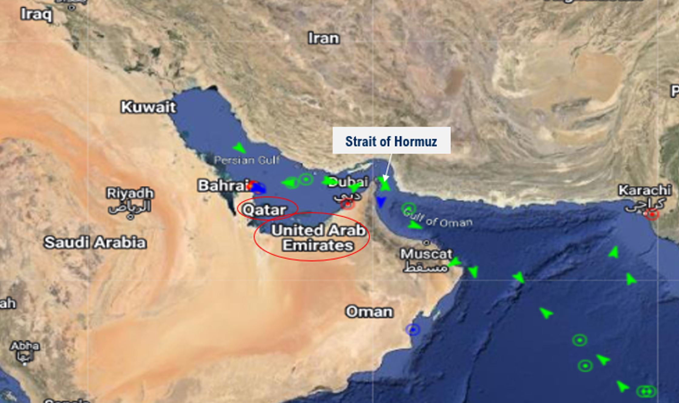 Figure 1: Locational advantage of Strait of Hormuz for LNG exports