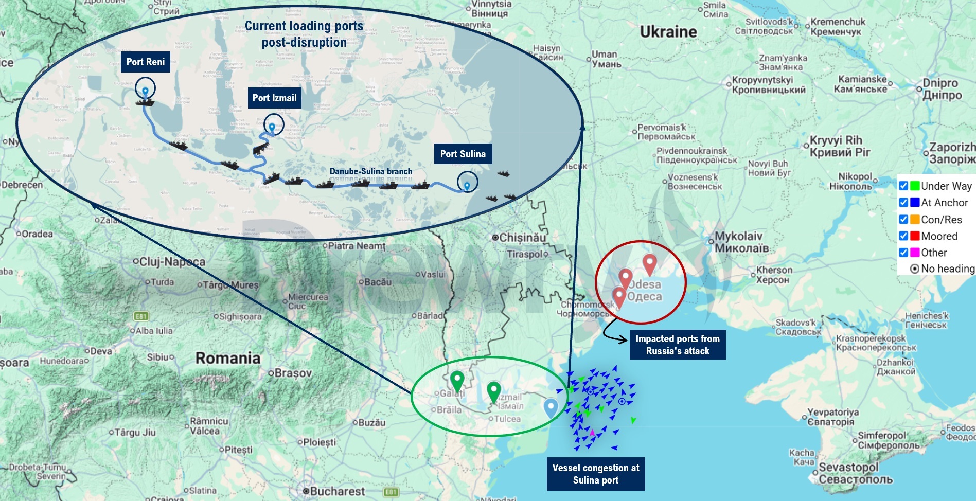 Figure 1: Ukraine’s Black Sea disruptions redirect grain flows towards the Danube Figure 1: Ukraine’s Black Sea disruptions redirect grain flows towards the Danube